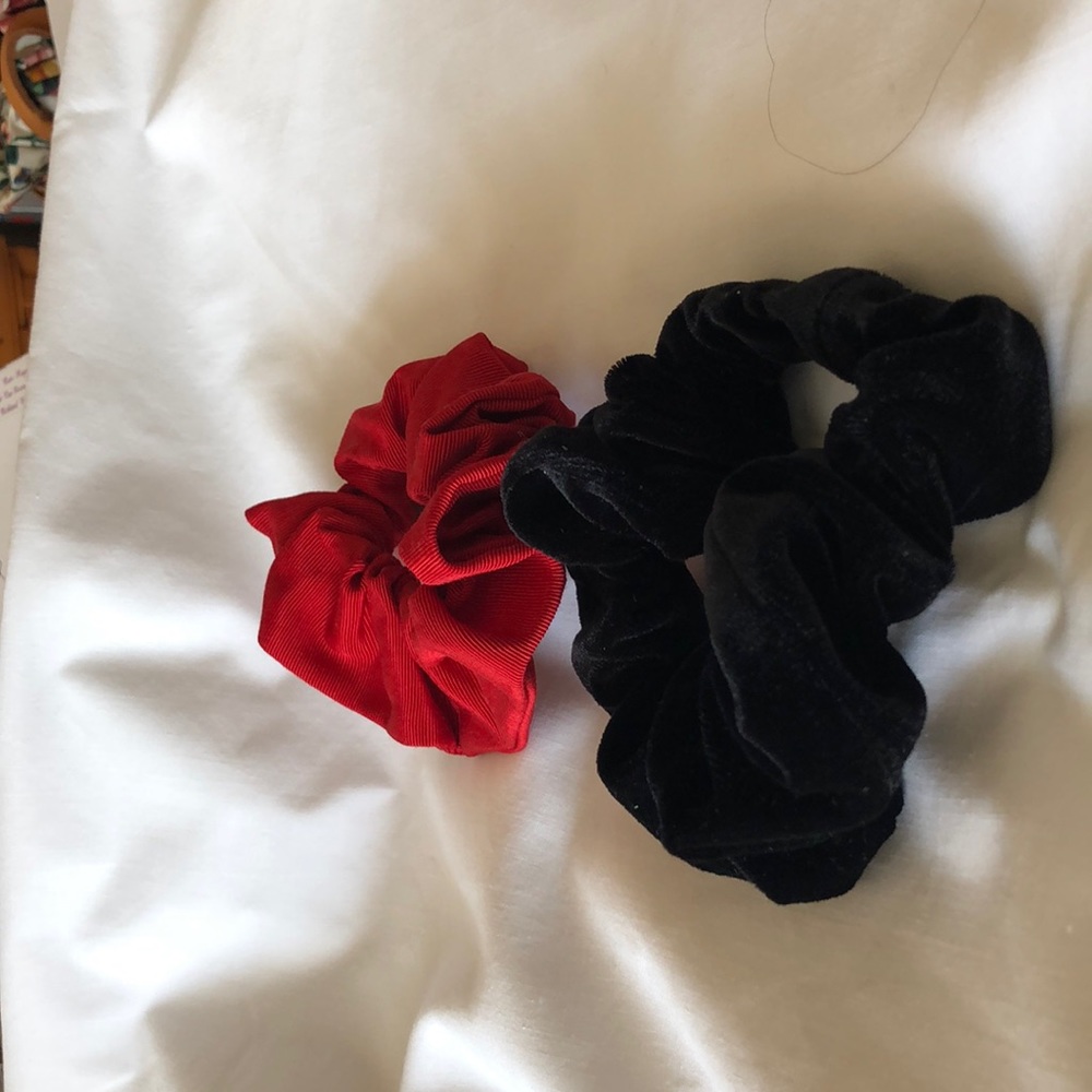 Scrunchies- Black velvet & red taffeta